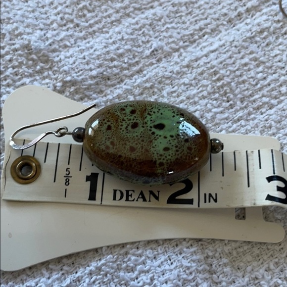 GREEN And Brown Earth Tone Tye Dyed Look Dangle Earrings - Picture 4 of 4